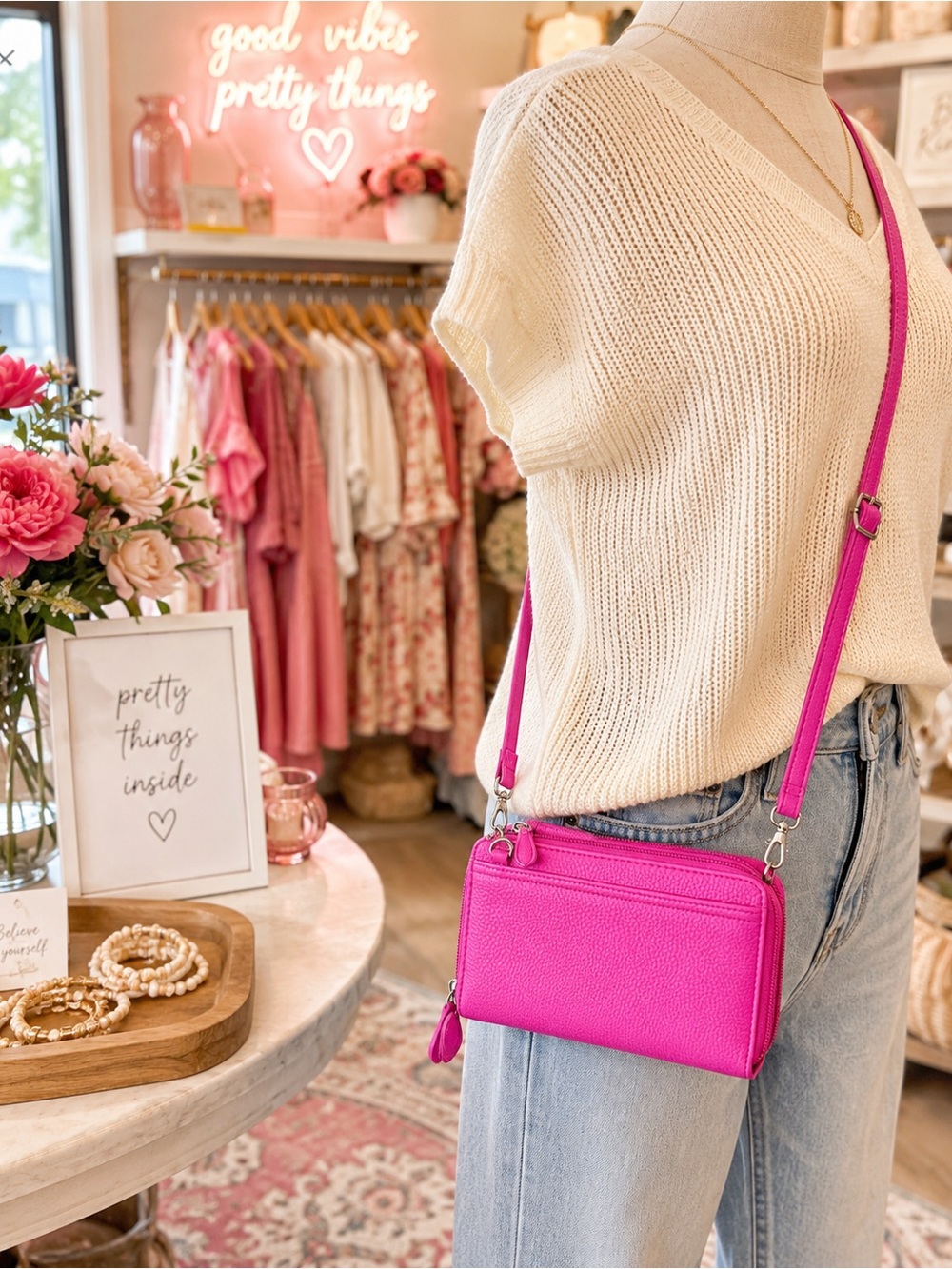 Buxton Ultimate RFID Wallet Crossbody NWT Vibrant Pink Double Zip Organizer